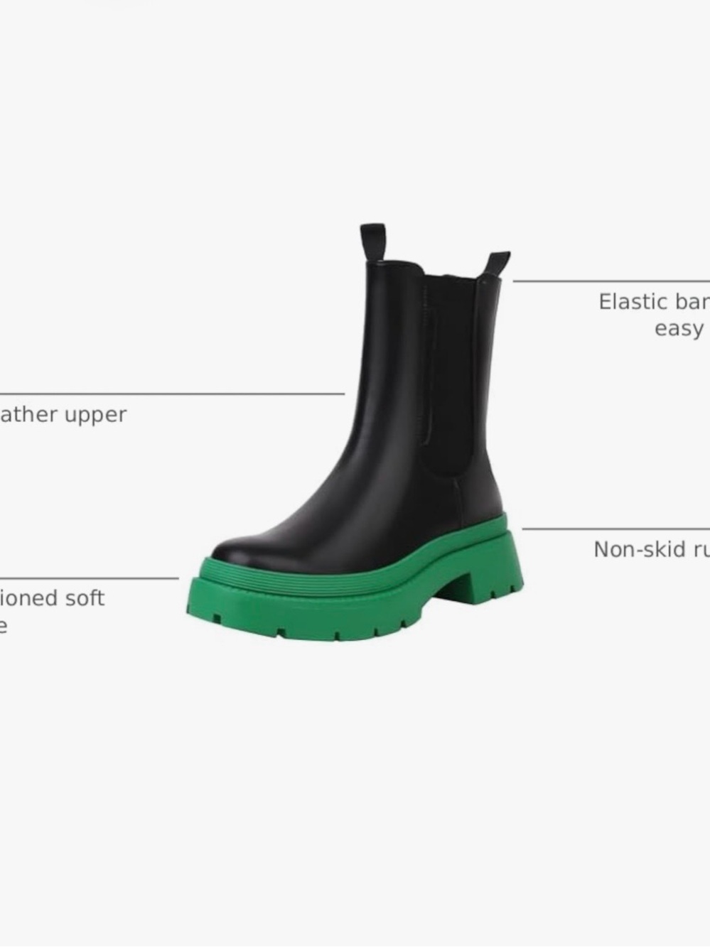 Black Chelsea Boots with Green Platform Sole - Picture 6 of 6